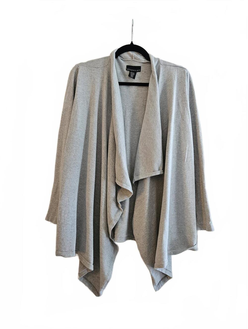 Attention Women's Gray Open Front Draped Cardigan Size Medium Fallcore Casual